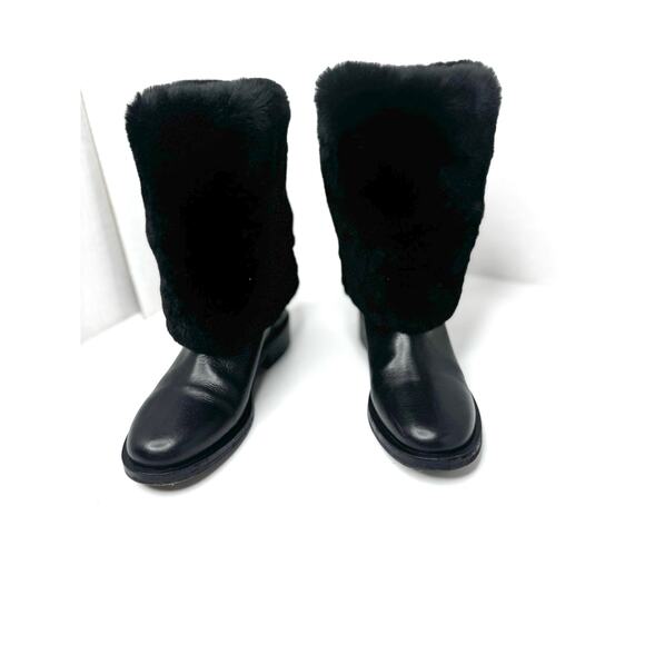 CHANEL Black Fur Calfskin Fold-Over Short Boots EU 37.5 CC Logo Ankle Booties - Picture 3 of 10